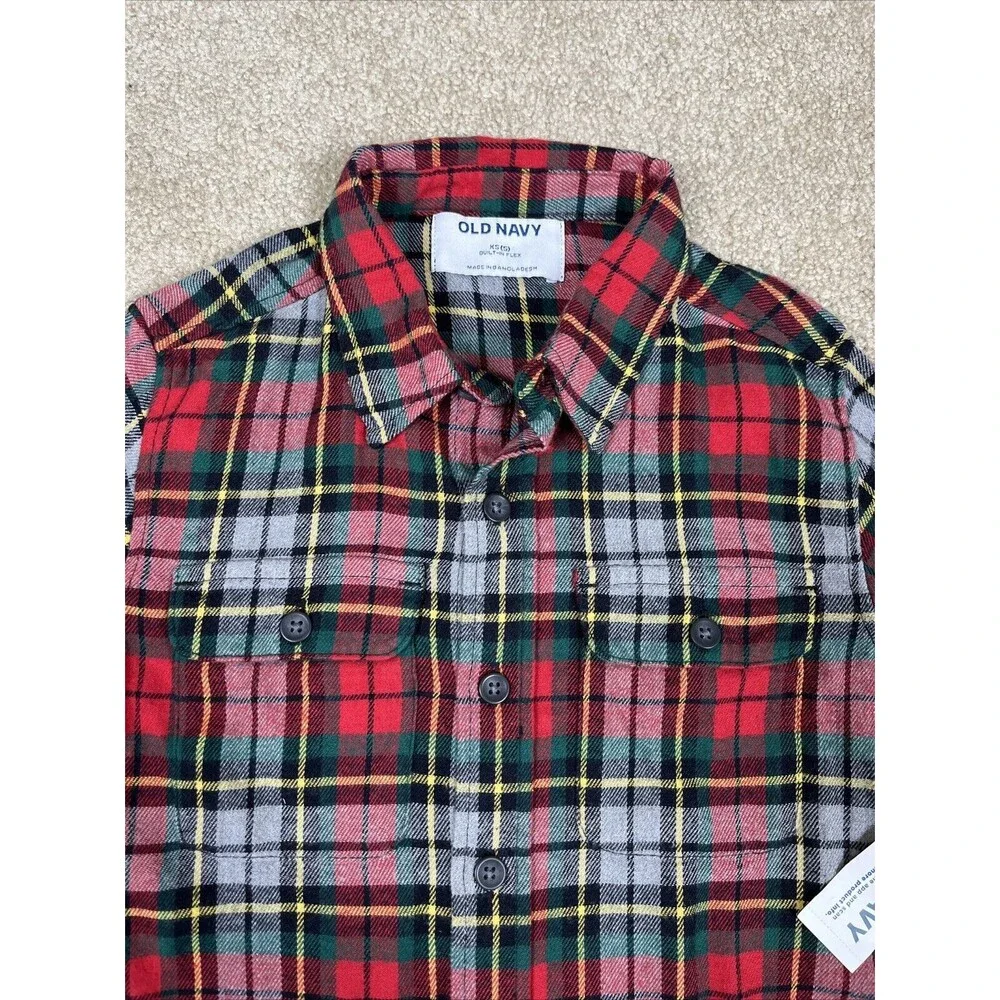 NWT Old Navy Red Tartan Boy's Girl’s Red and Green Flannel Shirt Size‎ XS (5)